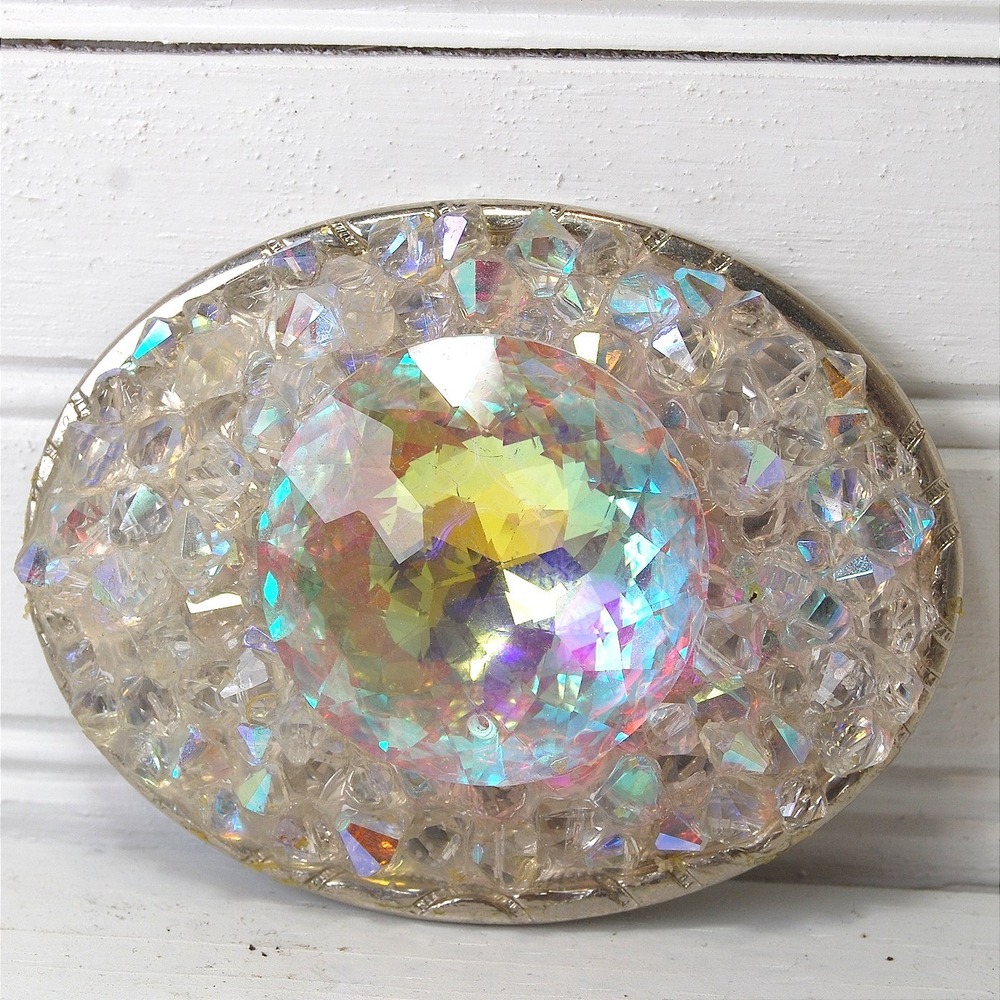 Y2K Rhinestone Belt Buckle Sparkly Silver-tone Crystal Women's Vintage Accessory